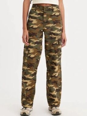 Levi's ‘94 baggy Camo Wide Leg Cargo Pants sz 27 green brown jeans drawstring